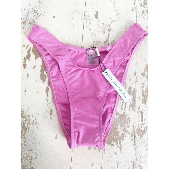 Monica Hansen S High Leg Bikini Bottom Pink Lurex Metallic Cheeky Swimsuit New - Picture 3 of 9